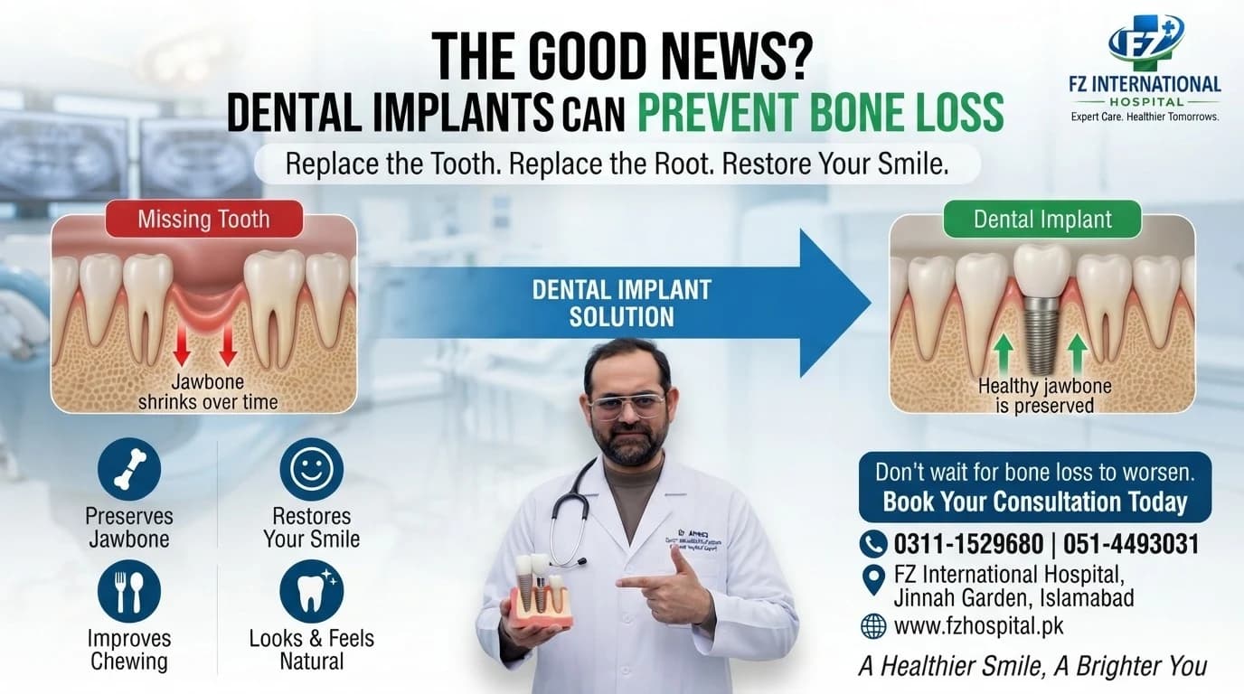 Hospital-supplied illustration of Dr. Ahwaz Sadeque and dental implant treatment