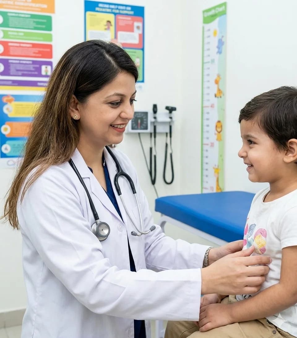 Hospital-supplied illustrative artwork: pediatric consultation