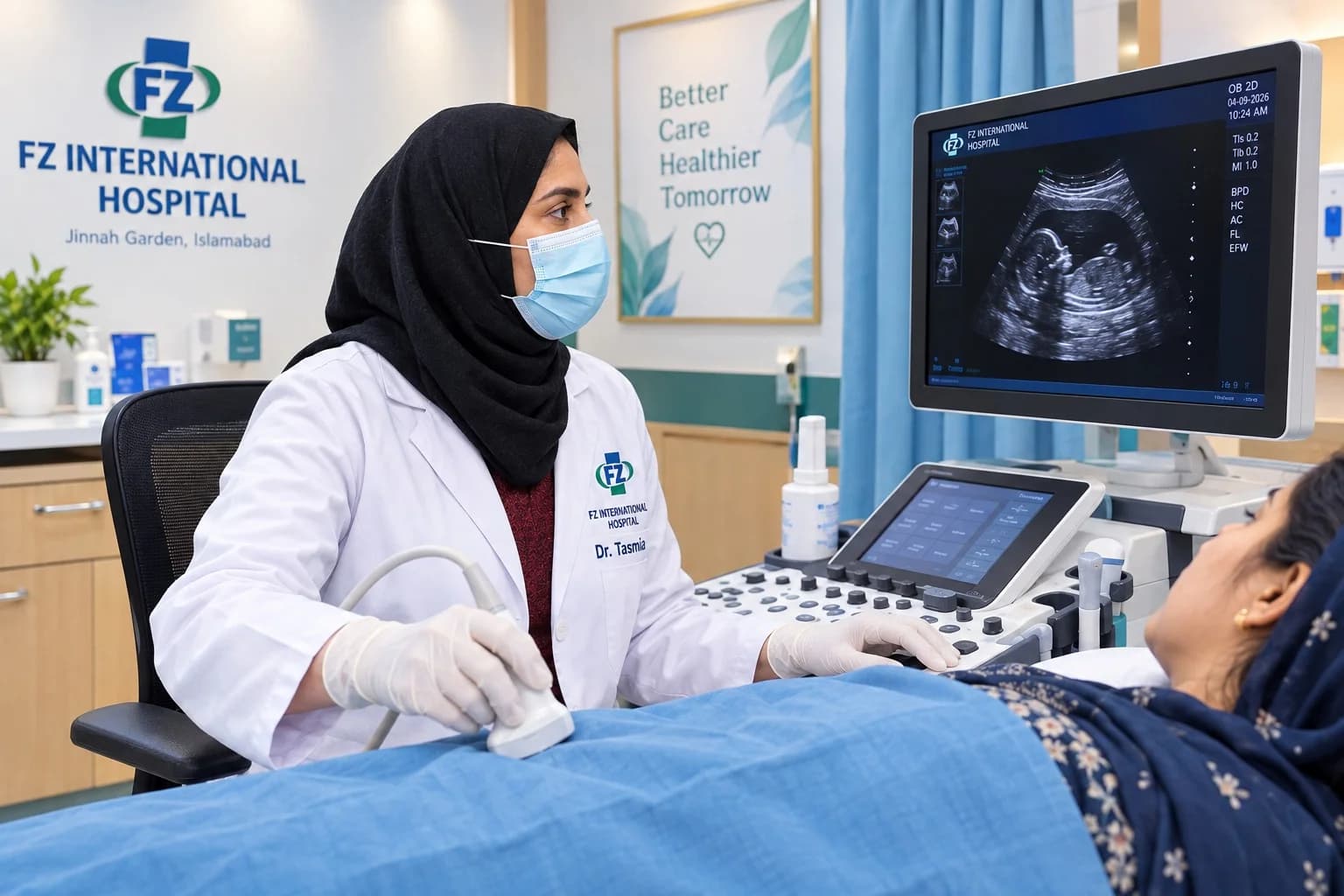 Hospital-supplied illustrative artwork: gynecology consultation