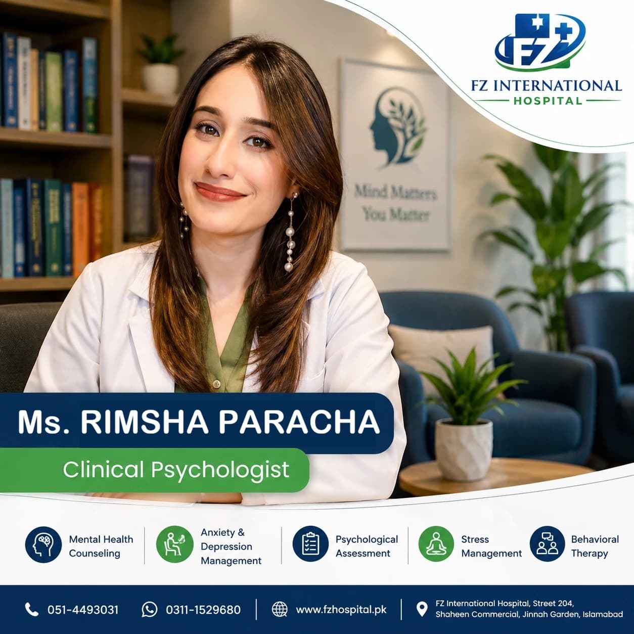 Hospital-supplied consultation information for Ms. Rimsha Ateeq Paracha