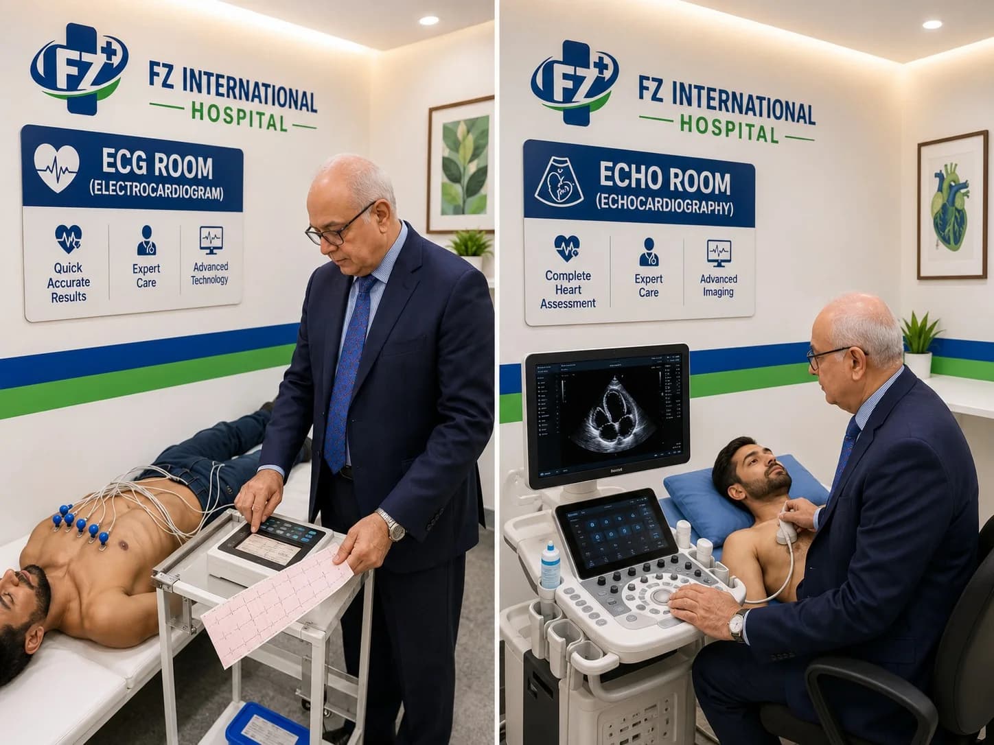 Illustrative ECG and echocardiography service visual supplied by FZ International Hospital