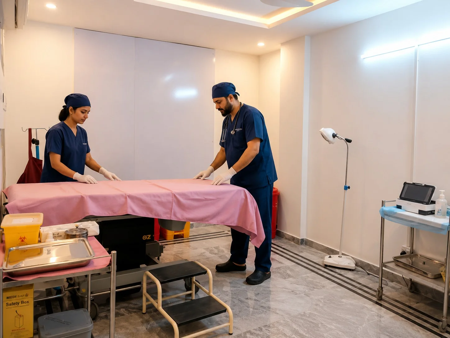 FZ International Hospital labour room prepared by clinical staff