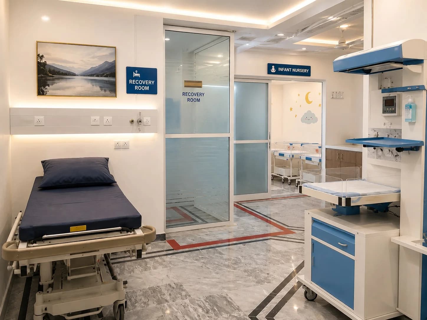 Post-operative recovery area beside the infant nursery at FZ International Hospital