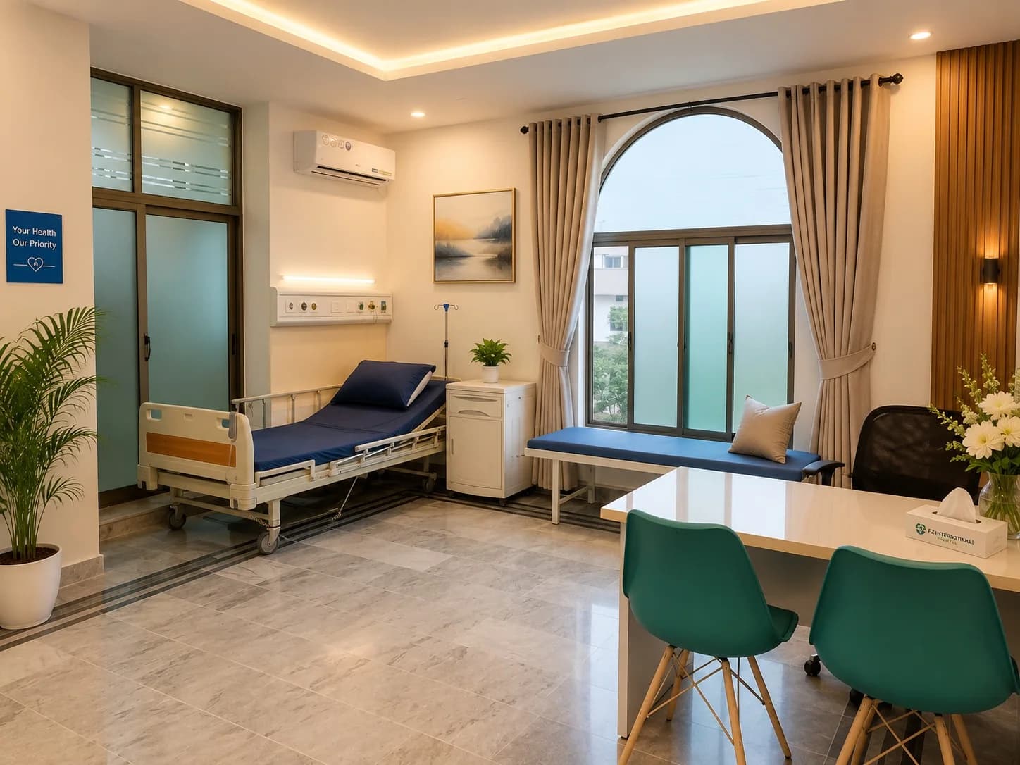 Air-conditioned inpatient room at FZ International Hospital