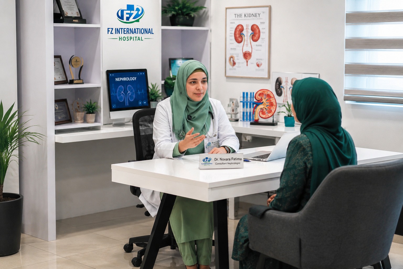 Hospital-supplied nephrology consultation artwork for Dr. Novara Fatima